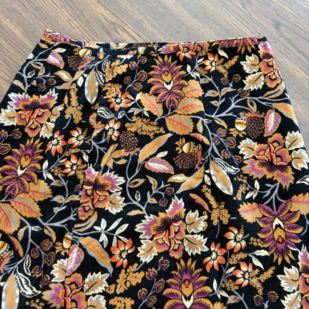 Vintage White Stag Floral Corduroy Maxi Skirt Black 1970s Folk Vibe Autumn - Picture 4 of 5